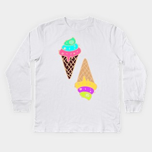 Twisted ice cream with waffle cone and sprinkles on top, gelato cartoon Kids Long Sleeve T-Shirt